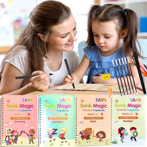 Magic Writing Book for Kids Learn, Write & Reuse(4 Books)